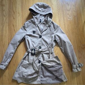 Divided Tan Hooded Trench Coat